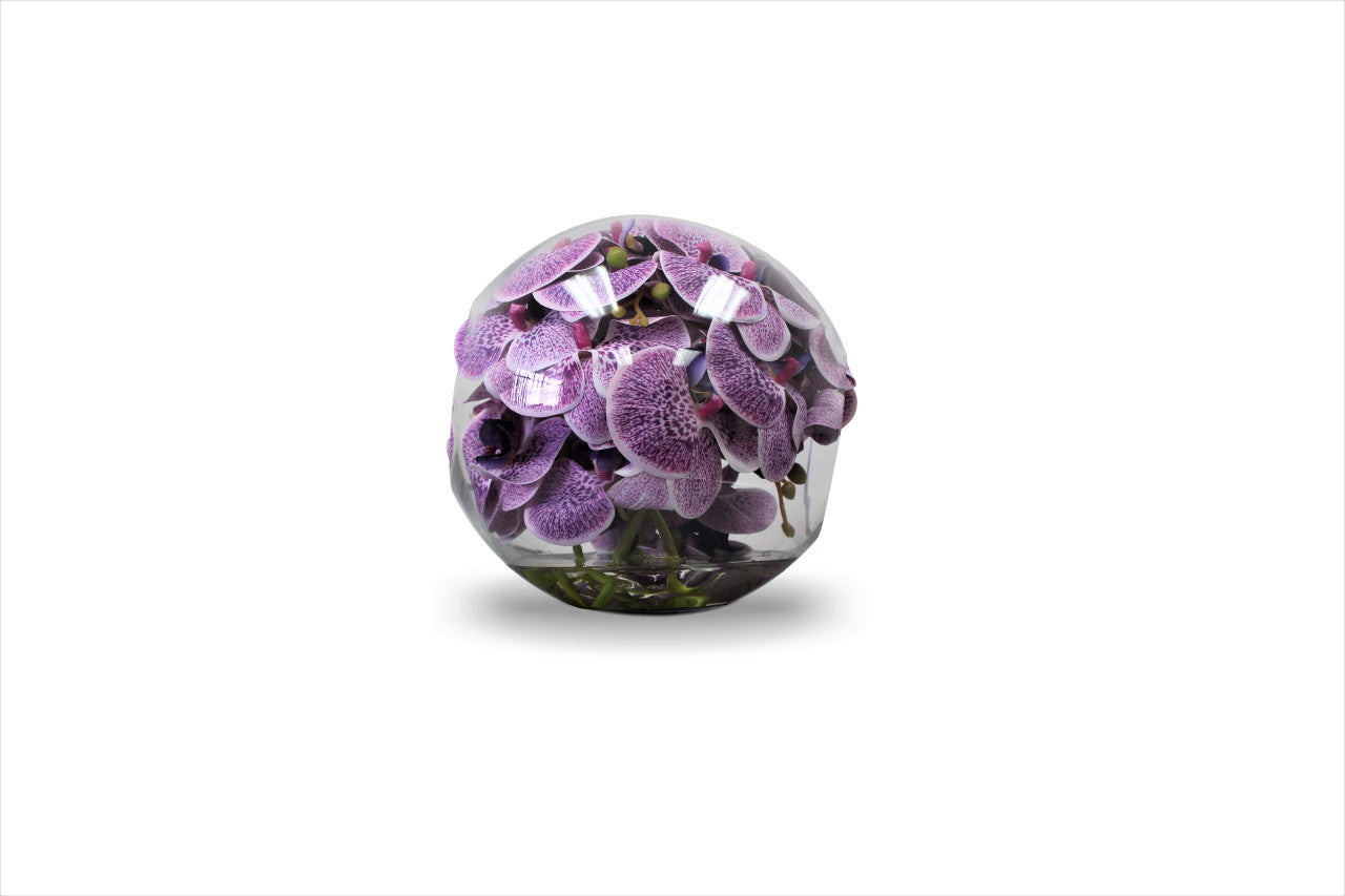 10" Crosswinds vase with purple orchids