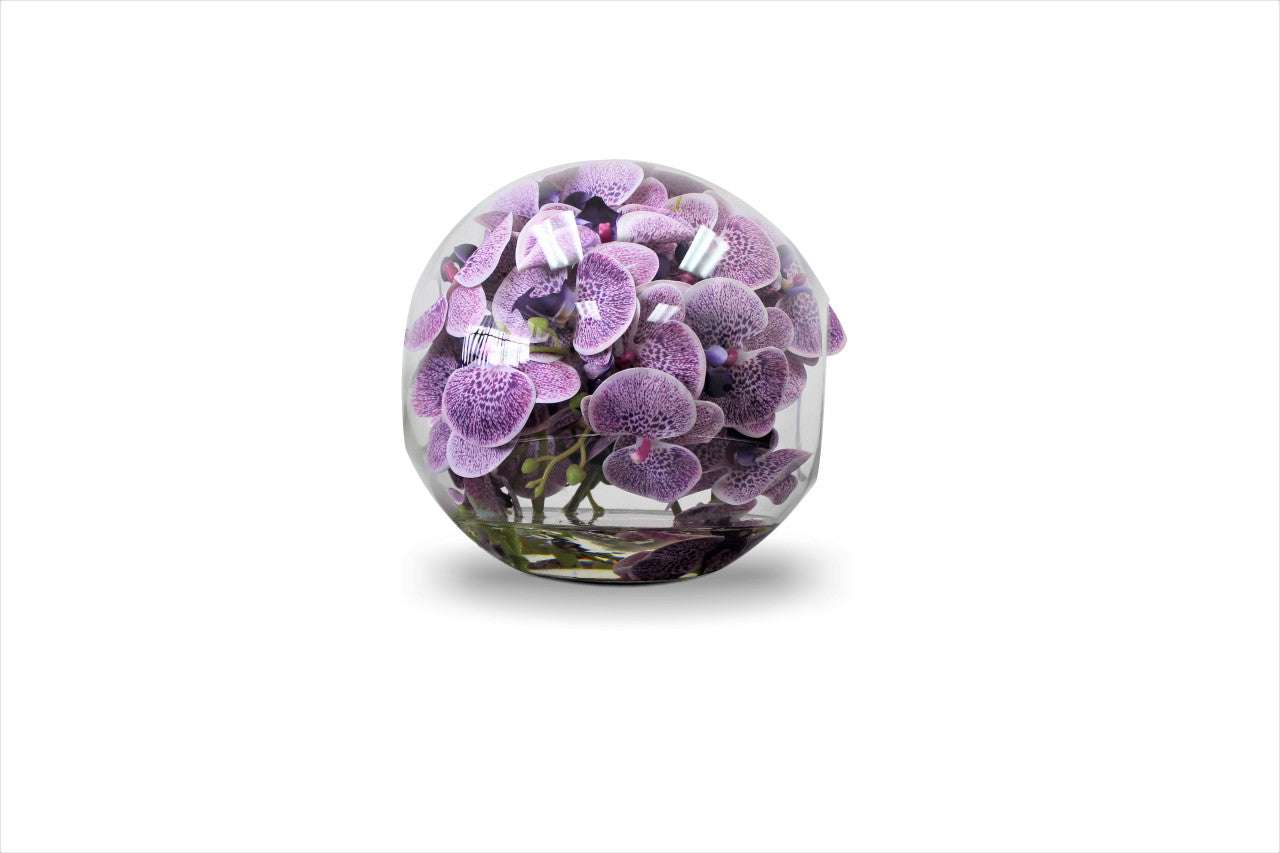 12" Crosswinds vase with purple orchids