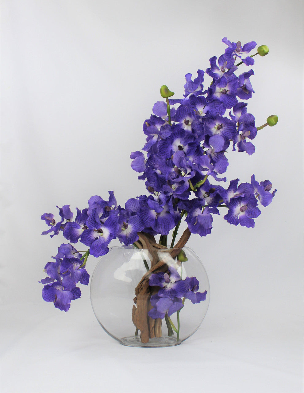 Vase lune 12" aux orchidées Vanda violettes