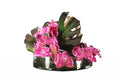 16" Heritage bowl with Monstera leaf and fuchsia orchids