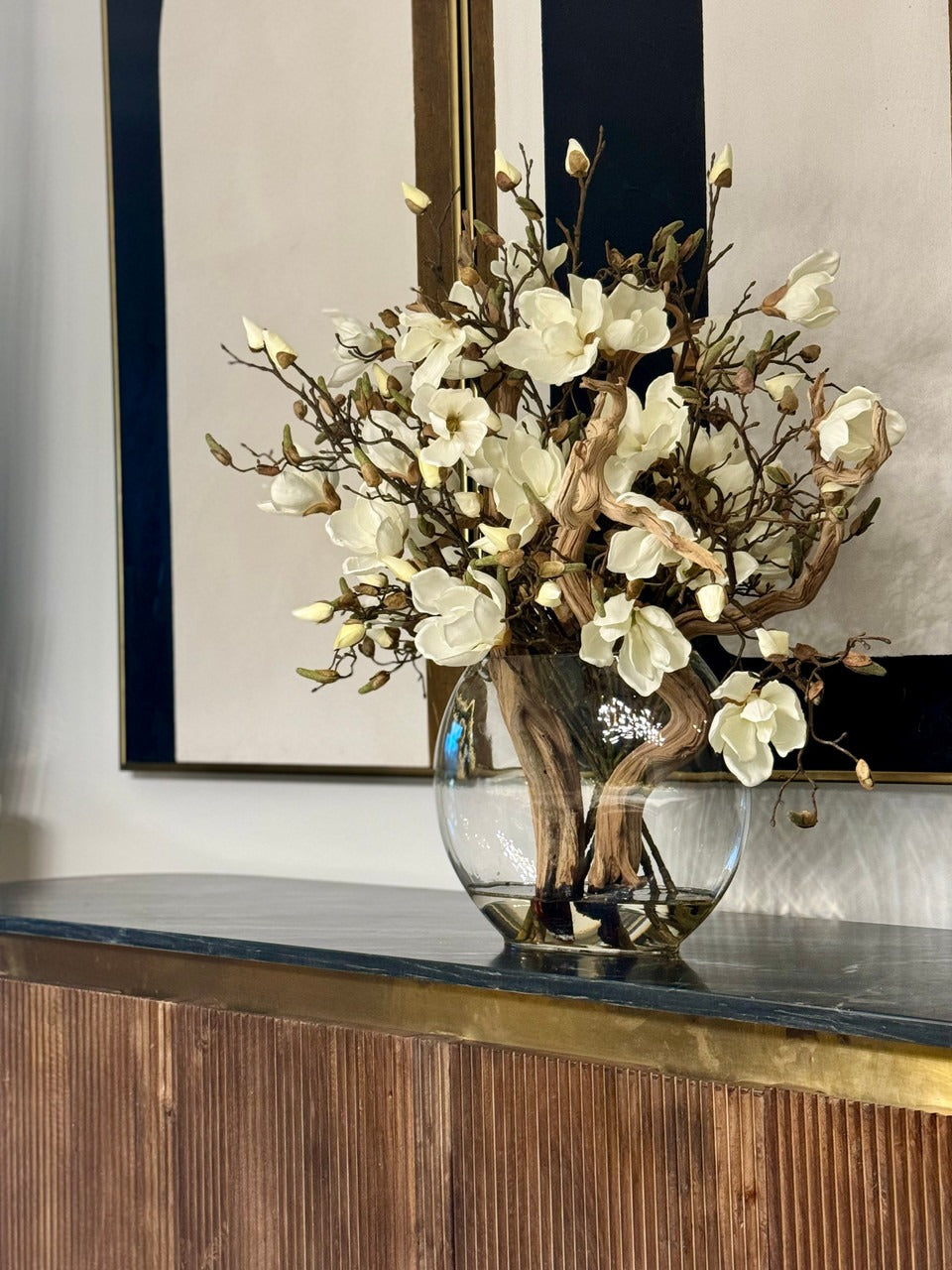 Vase lune 16" aux magnolias