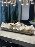 36" Casa Moderna Black Tinted Glass Plate Planter with white Phalaenopsis orchids