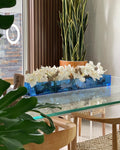 36" Casa Moderna Blue Acrylic Planter with Vanda Orchids and Driftwood