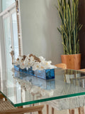 36" Casa Moderna Blue Acrylic Planter with White Orchids and Driftwood