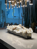 48" Casa Moderna Black Tinted Glass Plate Planter with white Phalaenopsis orchids