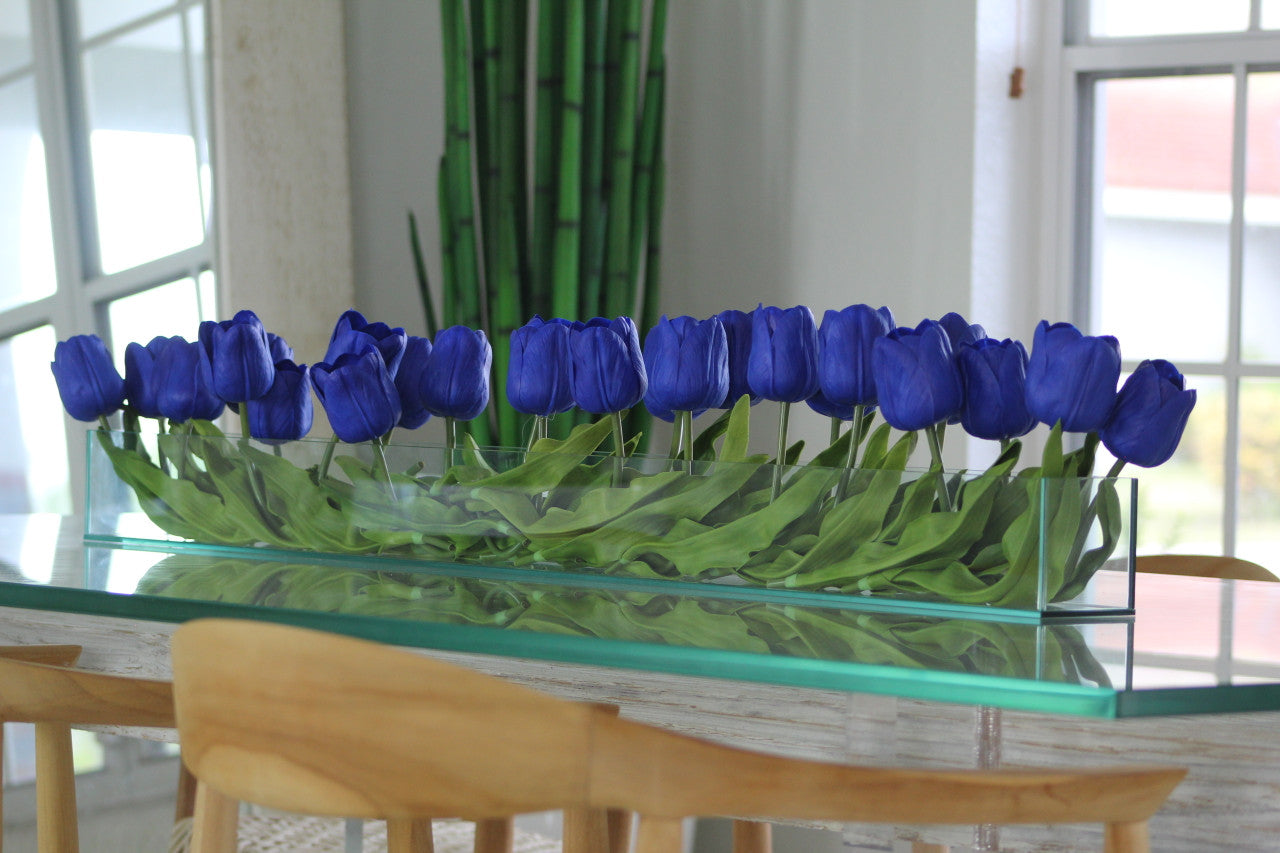 Cache-pot en verre plat Casa Moderna 48" aux tulipes bleues