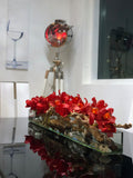 48" Casa Moderna glass plate planter with red Cymbidiums