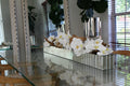 48" Dazzle mirrored planter with white orchids