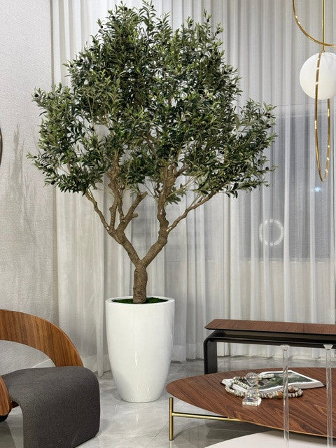 Artificial 98" Olive Tree In Glossy White Ben Planter
