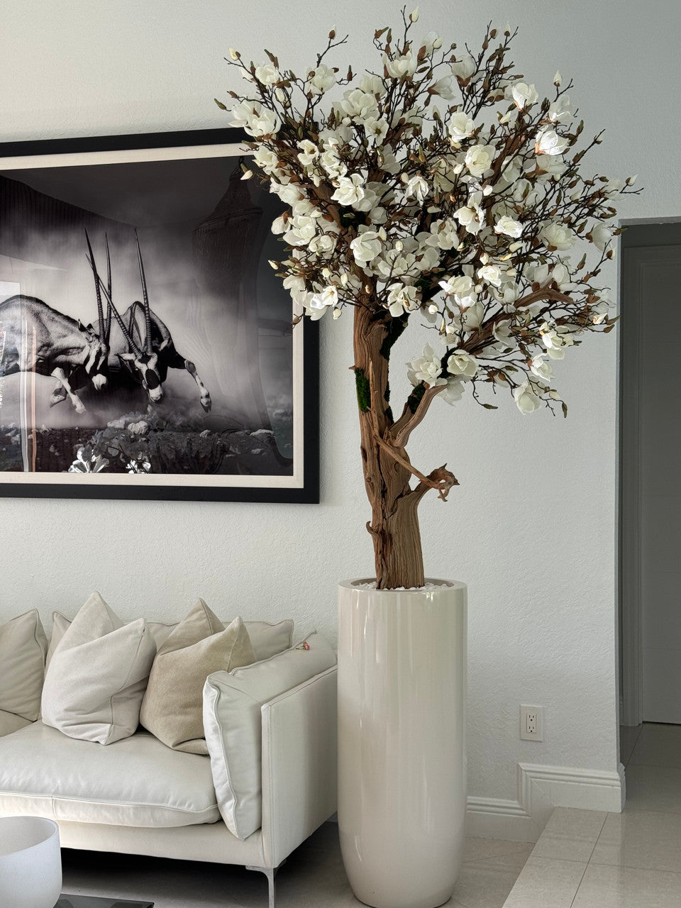 Cache-pot St. Tropez beige brillant au magnolia sur mesure