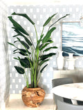 Large Teak Vessel  with Large Bird of Paradise