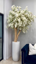 Matte White St. Tropez Planter with Custom Made White Cherry Blossom Tree