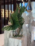 Moon Vase with Monstera Leaf and Driftwood