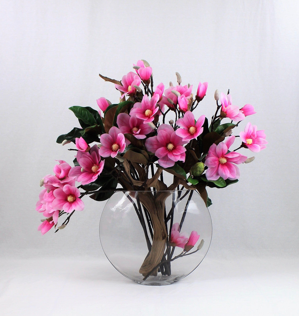 Vase lune aux magnolias roses