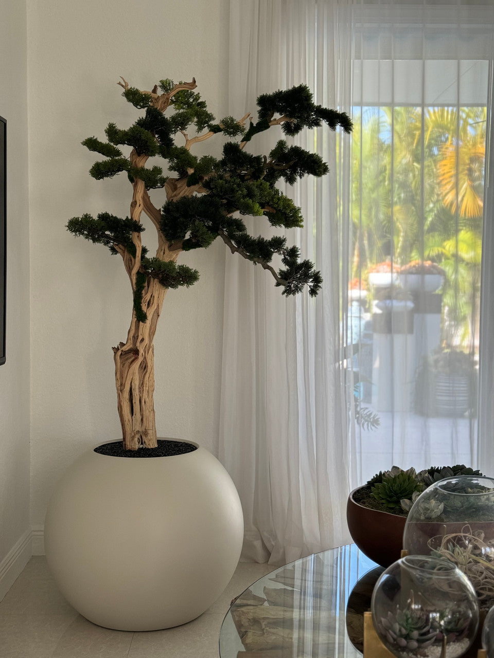 Trailing Bonsai in 30" Satin Beige Globe