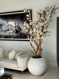 White Magnolia Tree in 30" Glossy White Globe Planter